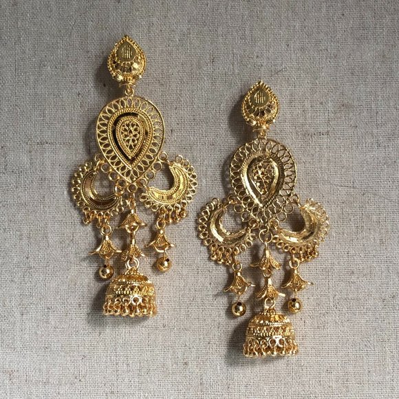 Indian Meenakari Bohemian Gold Teardrop Earrings